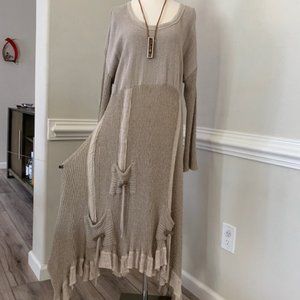 ZELE - lagenlook, art to wear,  dress beige linen size S/M